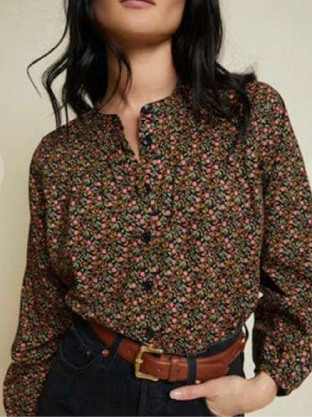 Nation LTD Paisley Pintuck Crop Button Front Blouse Shirt Size M